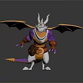 3D Fantasy Character Model With White Horned Head Purple Body And Yellow Orange Wings