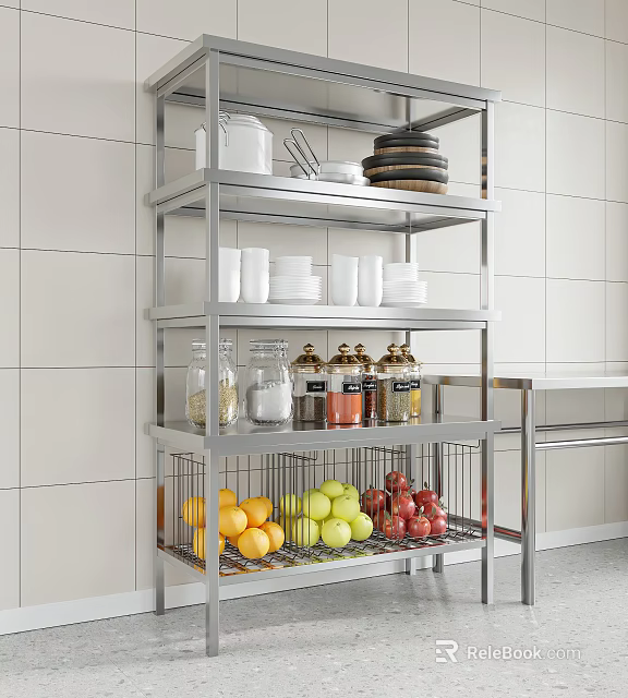 Stainless Steel Bathroom Cabinet Rack With Multiple Shelves For Organizing Storage Items And Home Use 3d model 