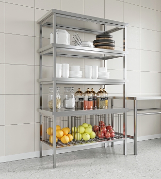 Modern Storage Rack Kitchen Stainless Steel Storage Rack 3d model