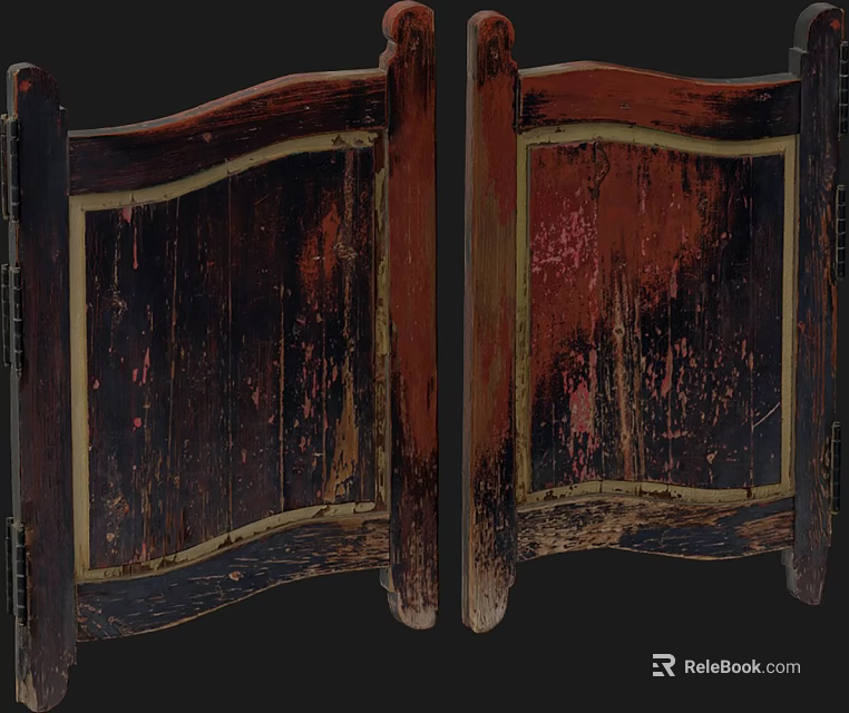 Ancient Wooden Door With Weathered Red And Black Surface And Distinctive Wood Grain Details 3d model 