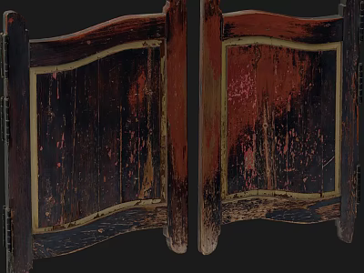 Ancient Wooden Door With Weathered Red And Black Surface And Distinctive Wood Grain Details 3d model