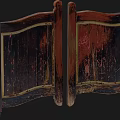 Ancient Wooden Door With Weathered Red And Black Surface And Distinctive Wood Grain Details