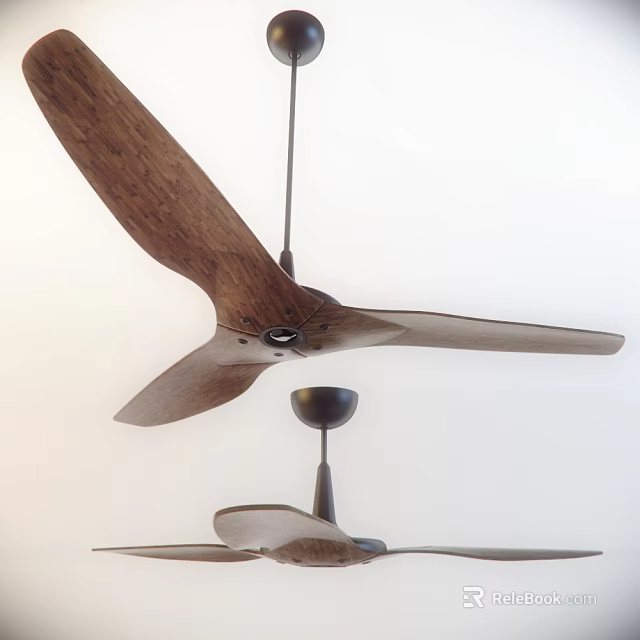 Air Conditioning Ceiling Fan With Wooden Blades Modern Sleek Home Cooling Design 3d model 