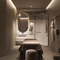 Elegant SPA Sauna Interior With Massage Table Shower Mirror And Warm Lighting 3d model