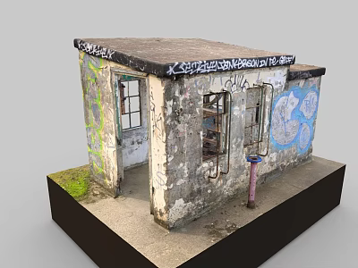 Graffiti Covered Small Building Model With Weathered Exterior Open Door And Windows 3d model