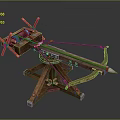 Ancient Wooden Ballista Weapon With Mechanical Stand And Metal Bowstring Components 3d model