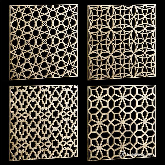 Decorative Lattice Window Panels With Various Intricate Geometric Patterns And Ornamental Designs 3d model