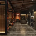 Modern Restaurant Interior With Long Corridor Booth Seating Warm Lighting And Slate Flooring 3d model
