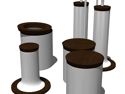 Cylindrical Decorative Objects With White Bodies And Brown Tops In Various Heights 3d model