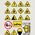 Various Safety Warning Signs Including Biohazard Radiation Slip Hazard No Touch And Hard Hat Icons