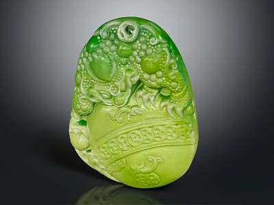 Elegant Green Carved Jade Dragon Pendant Accessory for Traditional Clothing 3d model