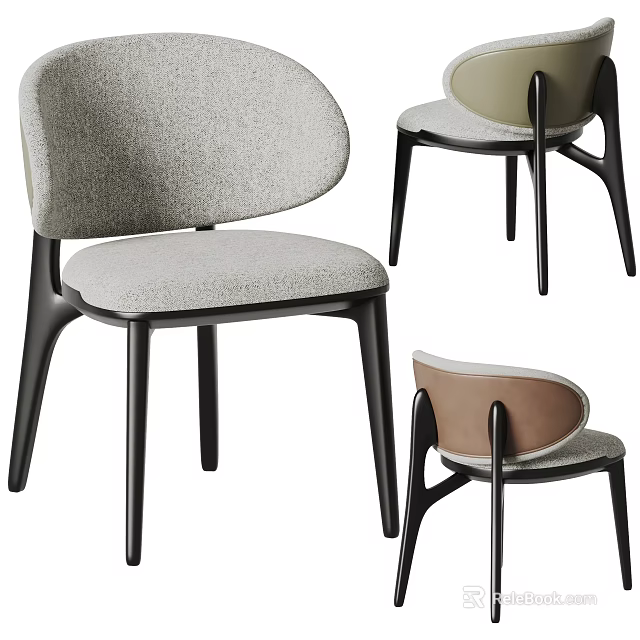 Modern Upholstered Dining Chairs With Gray Beige Brown Seats And Black Wooden Legs 3d model 