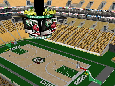 Spacious Basketball Arena Interior With Yellow Seats Large Scoreboard And Court 3d model