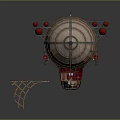 Vintage Airship With Multiple Red Engines Striped Exterior And Wooden Cabin