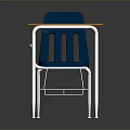 Wooden Top Student Desk With Blue Chair And Metal Frame Book Basket