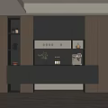 Elegant Modern Wine Cabinet With Gray Wooden Storage Shelves And Drawers