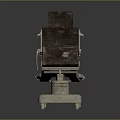 Old Medical Examination Table With Metal Base Brown Leather Seat And Worn Adjustment Mechanism