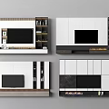 Modern TV Wall Interior Design With White Cabinets Black Panels And Storage Shelves