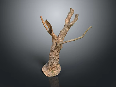 Natural Tree Stump Decorative Sculpture With Rough Bark Texture Branches And Base 3d model