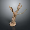 Natural Tree Stump Decorative Sculpture With Rough Bark Texture Branches And Base 3d model
