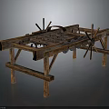Vintage Rustic Wooden Mechanical Device With Spoked Wheels And Frame Structure 3d model