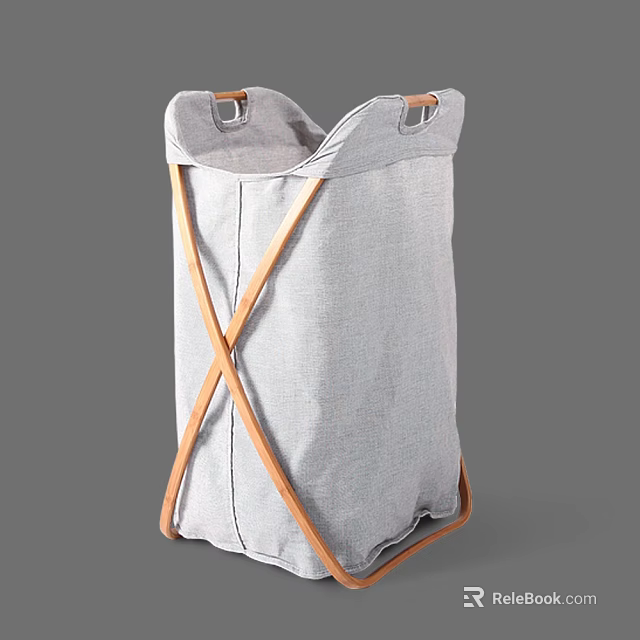 Gray Fabric Storage Basket With Wooden Cross Handles For Home Organization 3d model 