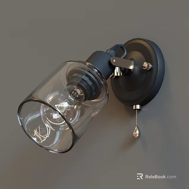 Modern Black Base Wall Sconce With Transparent Glass Shade And Metal Fixture 3d model 