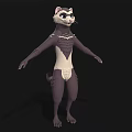 Anthropomorphic Ferret 3D Character Model With Brown White Fur And Blue Eyes Standing Pose