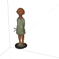 Artistic Human Figure Sculpture With Green Textured Dress And Twig Branch