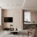Elegant Modern Kitchen Interior With Open Layout Marble Bar Counter And Light Cabinets