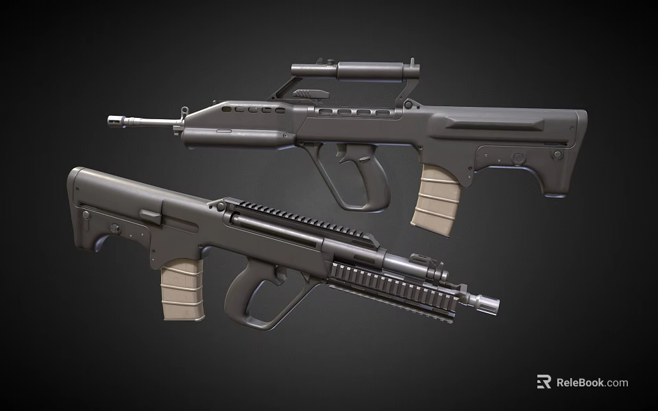 Two Modern Tactical Rifles With Black Finish Ergonomic Grips And Detachable Magazines 3d model 