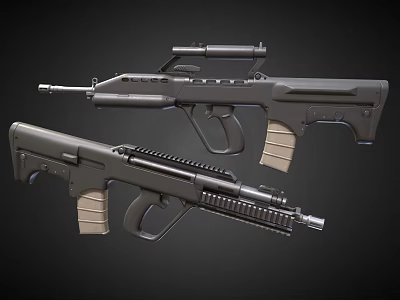 Two Modern Tactical Rifles With Black Finish Ergonomic Grips And Detachable Magazines 3d model