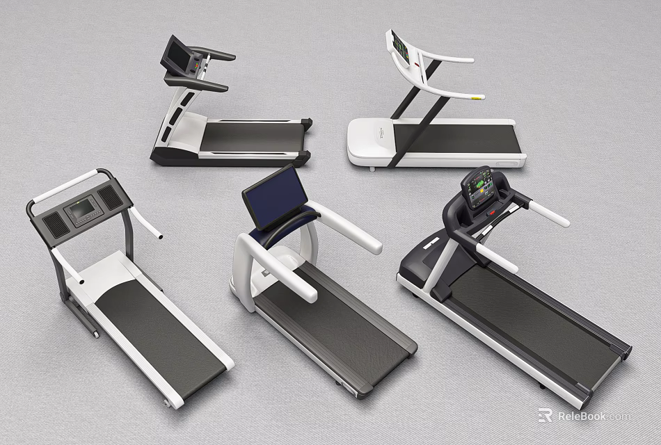 Different Sports Equipment Treadmills With Modern Design And Functional Features 3d model 