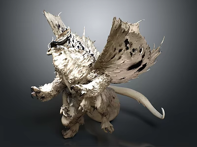 Mythical Fantasy Creature 3D Model With Large Wings Spiked Fur And Long Tail 3d model