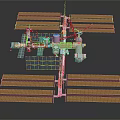 Cartoon Scene of International Space Station with Solar Panels and Robotic Arms
