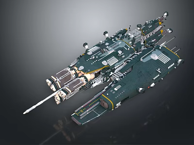 Futuristic Sci-Fi Spaceship With Metallic Hull Detailed Armament Antenna Arrays And Modular Sections 3d model