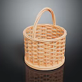 Stylish Light Colored Round Wicker Basket With Handle And Woven Design 3d model