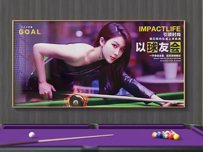 Billiard Room Interior With Green Felt Table Cue Sticks And Billiard Balls For Friends Gathering 3d model