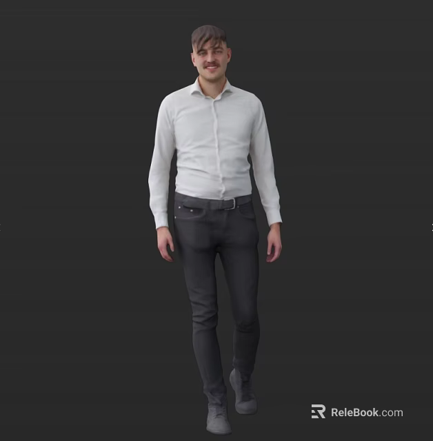 Man in White Shirt and Dark Pants Standing Against Dark Background 3d model 