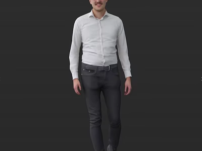 Man in White Shirt and Dark Pants Standing Against Dark Background 3d model
