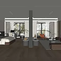 Modern Hotel Guest Room Interior Design With Queen Bed Sofa Large Windows And Wooden Flooring