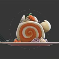 Adorable Rabbit Shaped Swiss Roll Cake with Carrot Decoration and Flower on Plate 3d model