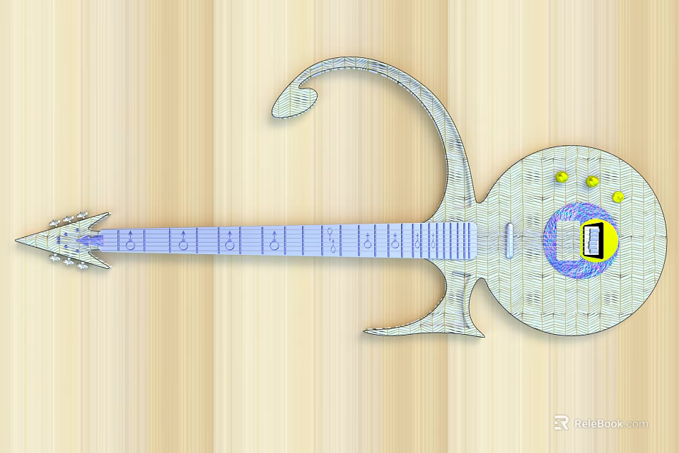 Creative Guitar Design with Art Supplies Painted Details and Decorative Elements 3d model 