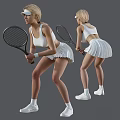 Female Tennis Players In White Sportswear Holding Rackets In Various Stances