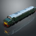 Vintage Green and Silver Diesel Train Model with Red Accents and Reflective Surface