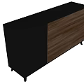 Modern Walnut Entryway Console Cabinet Sideboard With Ribbed Black Panels And Tapered Legs