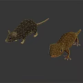 Dark Colored Mouse And Brown Lizard With Green Eyes On White Background