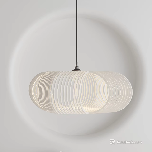Modern Minimalist White Striped Oval Pendant Light For Home Decor 3d model 