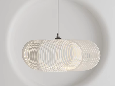 Modern Minimalist White Striped Oval Pendant Light For Home Decor 3d model