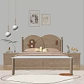 Simple Bedroom Interior Design With Wooden Bed Nightstand Pendant Lights Decorative Paintings And Rug